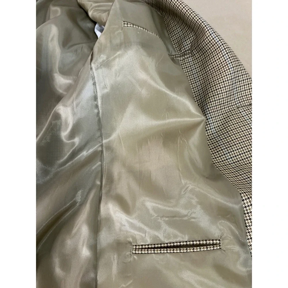 Linea‎ Uomo VTG Houndstooth Blazer Tan Men 44L Classic Tailored Old Money Luxe